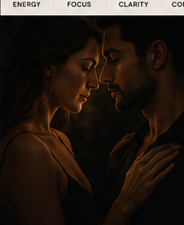 A couple close together in warm candlelight